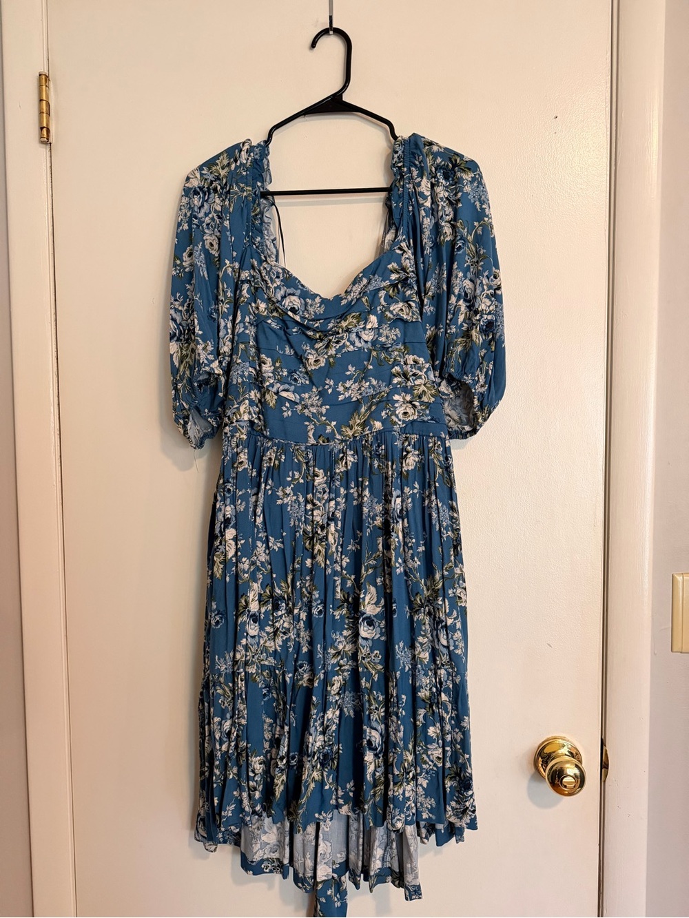 ARULA Blue Floral Puff-Sleeve Midi Dress 2X